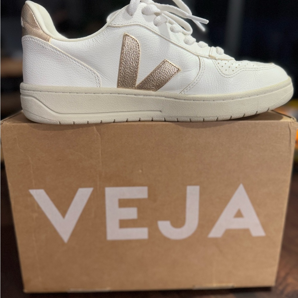 Veja White and Gold Sneakers